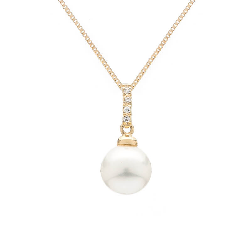 Zlatý náhrdelník s perlou a zirkony