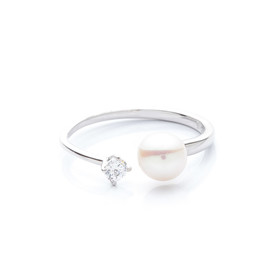 otevřený stříbrný prsten s perlou a zirkonem
