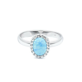 stříbrný prsten s modrým opálem a Swarovski kameny